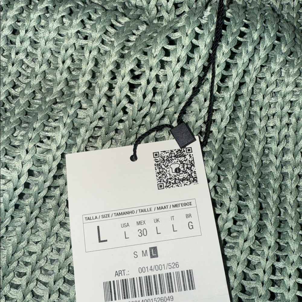 NWT Zara Open Knit Sweater L Mint Sage Sheer Drop Shoulder Slouchy Bloggers Fave - Picture 7 of 9